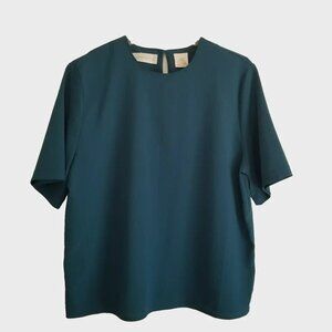 Christie & Jill Top Womens Large Teal Textured Short Sleeve Pullover